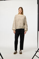 Pieces Jersey contraste pu&ntilde;os cuello beige