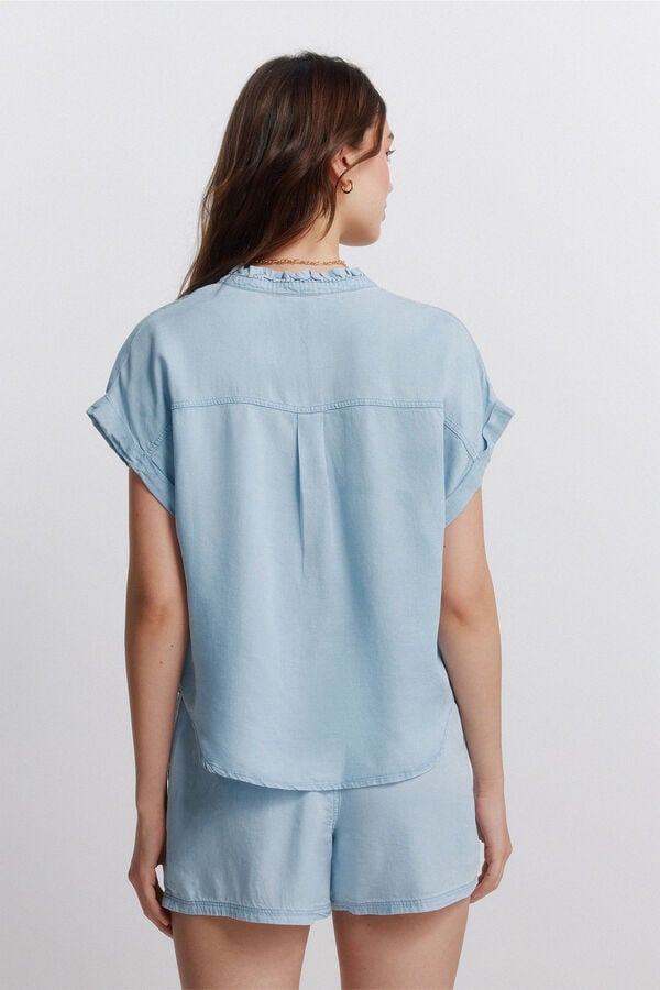 Springfield Denim mandarin collar blouse blue