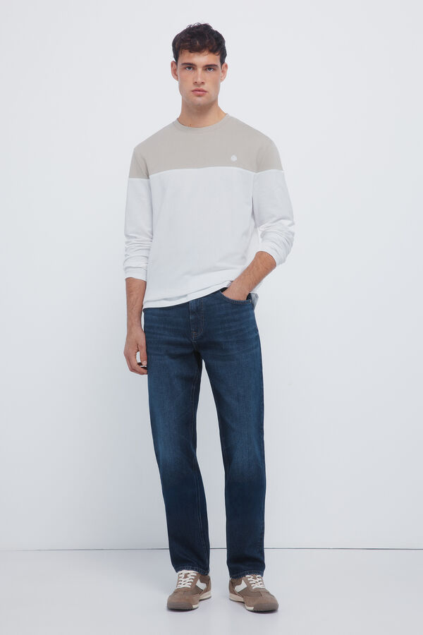 Springfield Long sleeve piqu&eacute; cut-out T-shirt beige