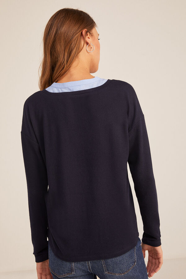 Springfield Two-material cut jersey-knit T-shirt navy