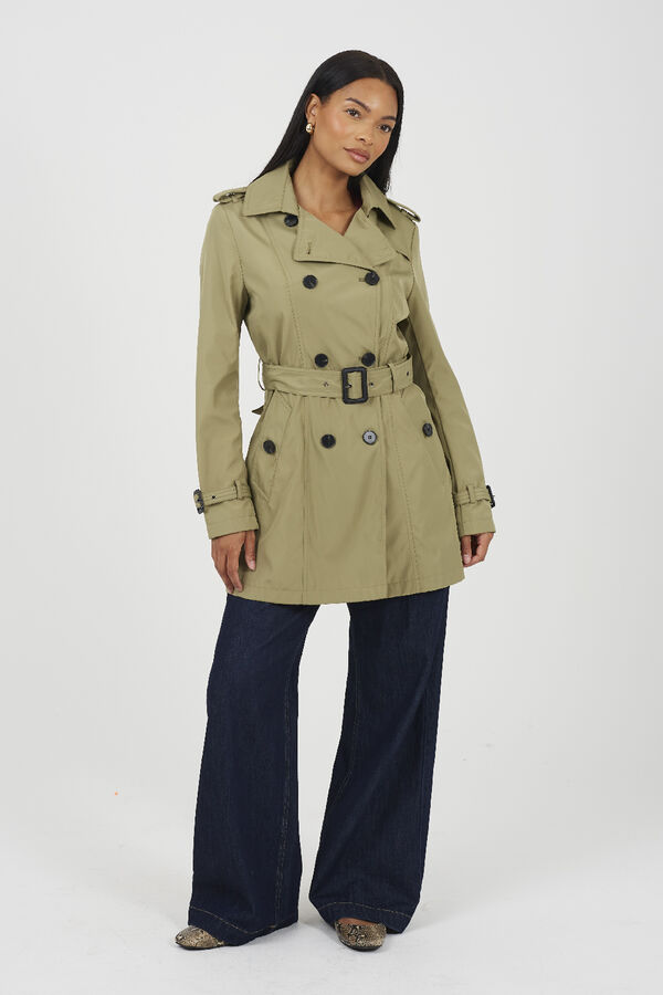Brave Soul Gabardina con cintur&oacute;n y botones kaki