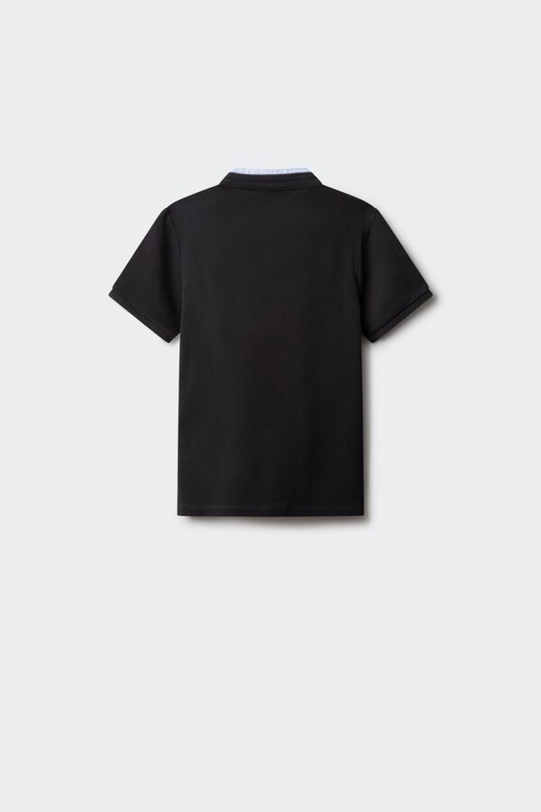 Springfield Kids Dečija polo majica od chambray tkanine sa kineskom kragnom Crna