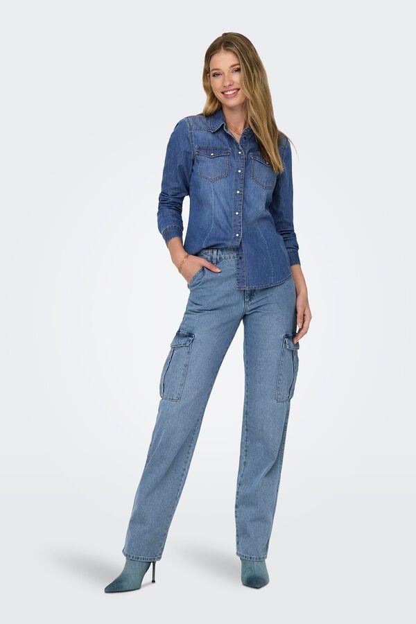 Springfield Jeans Wide leg cargo azul claro