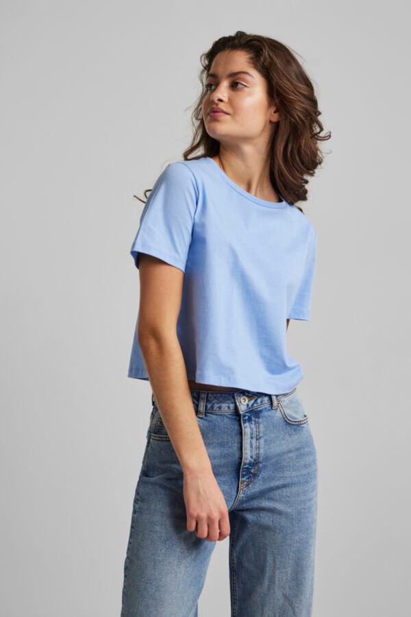 Springfield Camiseta cropped de algodón azul medio