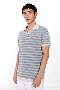 Springfield Short sleeve textured jumper with a polo shirt-style neck steel blue