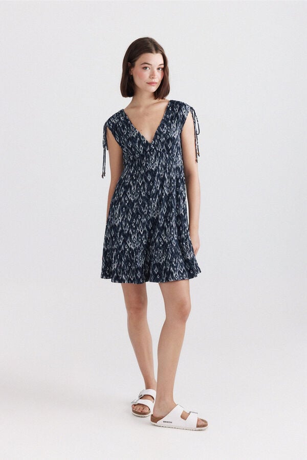Springfield Short dress with shoulder ties blue
