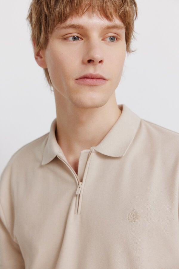 Springfield Piqu&eacute; zip regular fit polo shirt nude