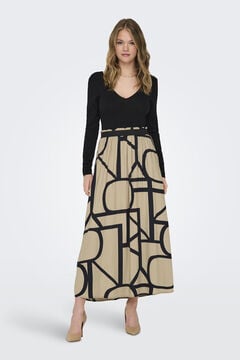 Springfield Long printed skirt with elasticated waistband smeđa