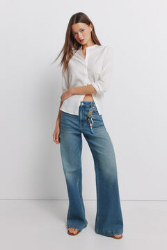 Springfield Linen long sleeve mandarin collar shirt