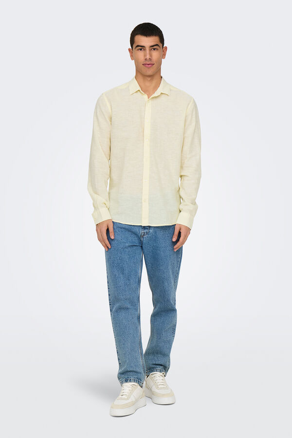 Only & Sons Camisa manga larga lino amarillo