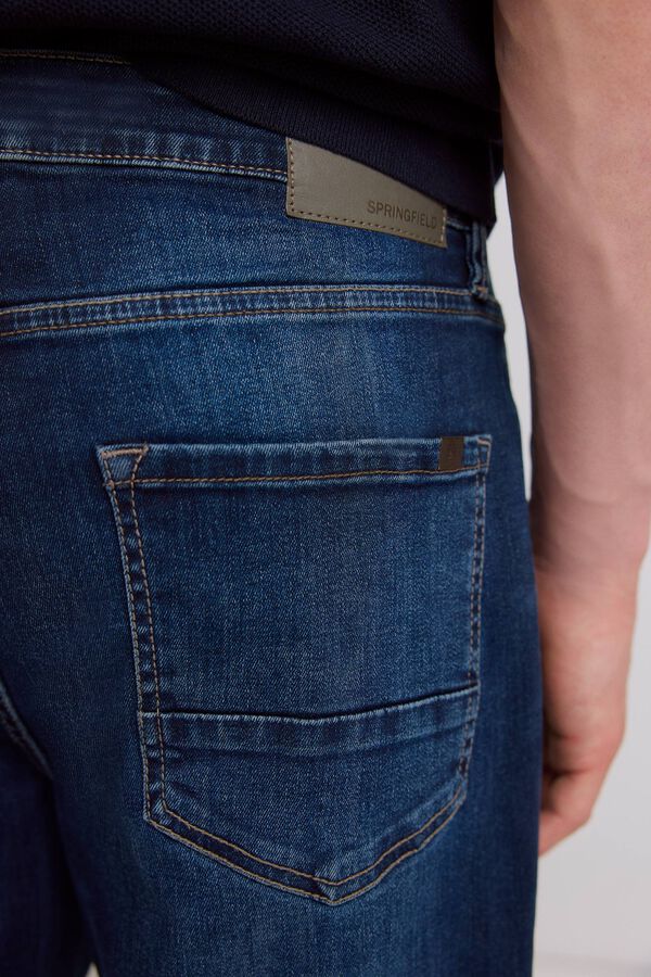 Springfield Dark blue washed slim fit jeans blue