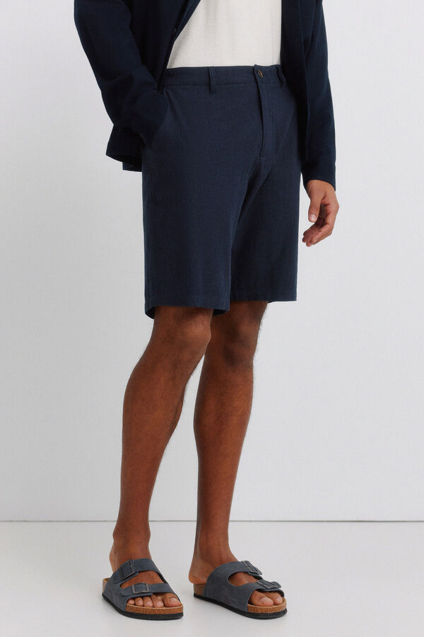 Springfield Bermuda dobby en lin comfort fit bleu