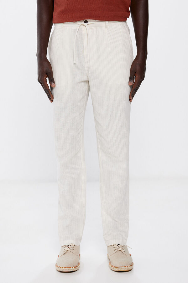 Springfield Slim fit striped linen chinos natural