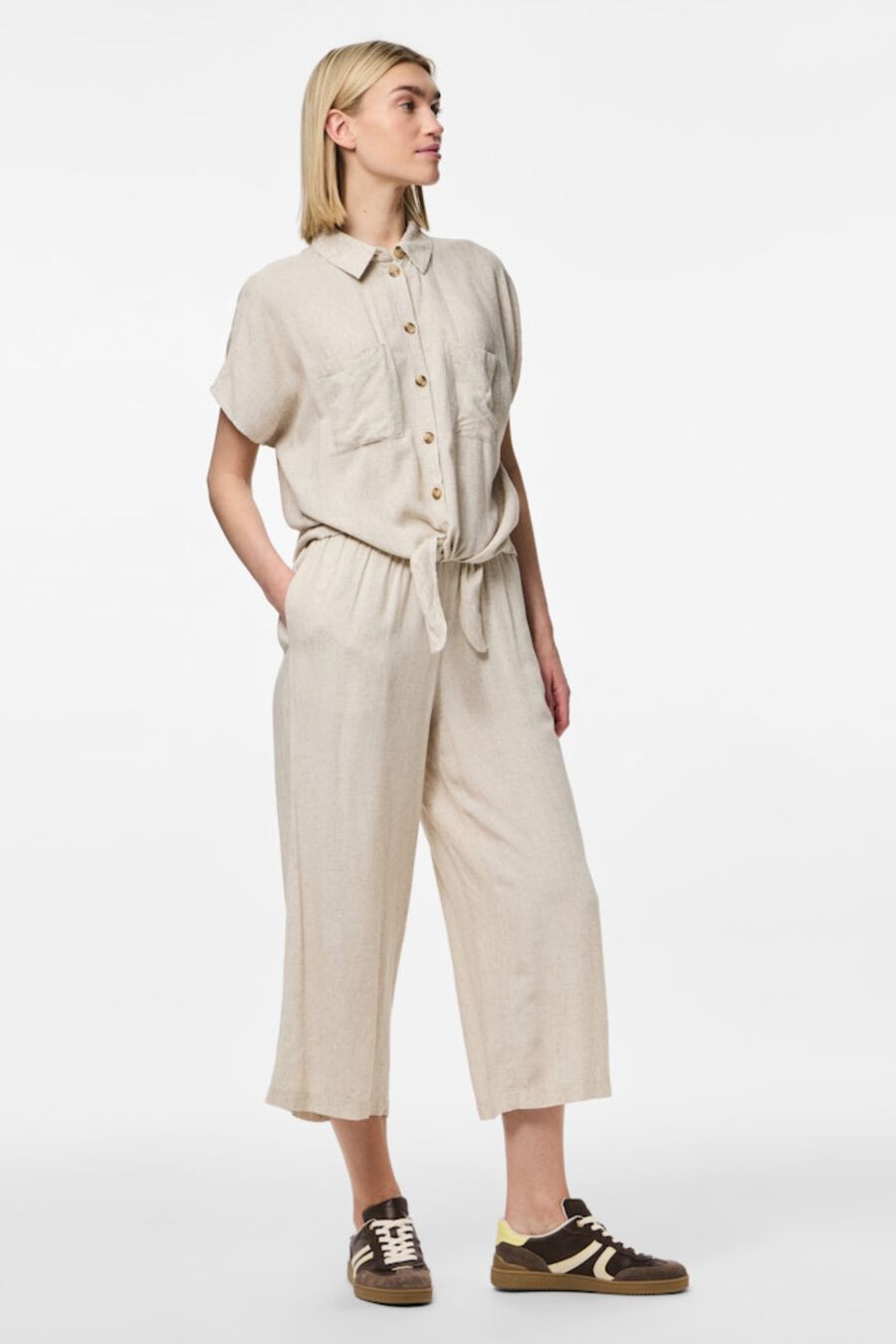 Pantalón culotte de lino con cintura elástica