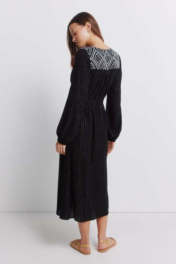 Springfield Robe longue bambula aux &eacute;paules brod&eacute;es noir