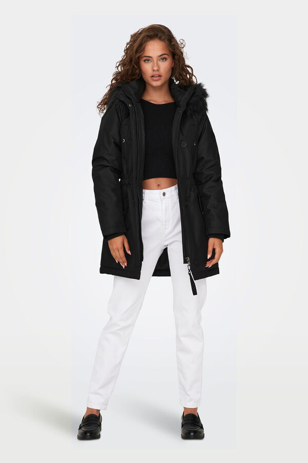 Only Parka com capuz e pele preto
