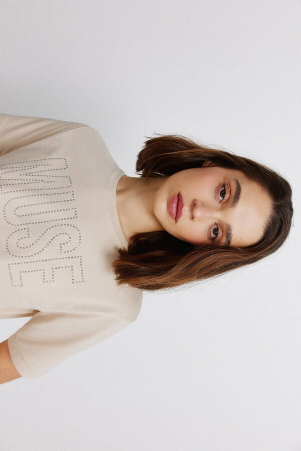 Springfield Studded short sleeve T-shirt beige