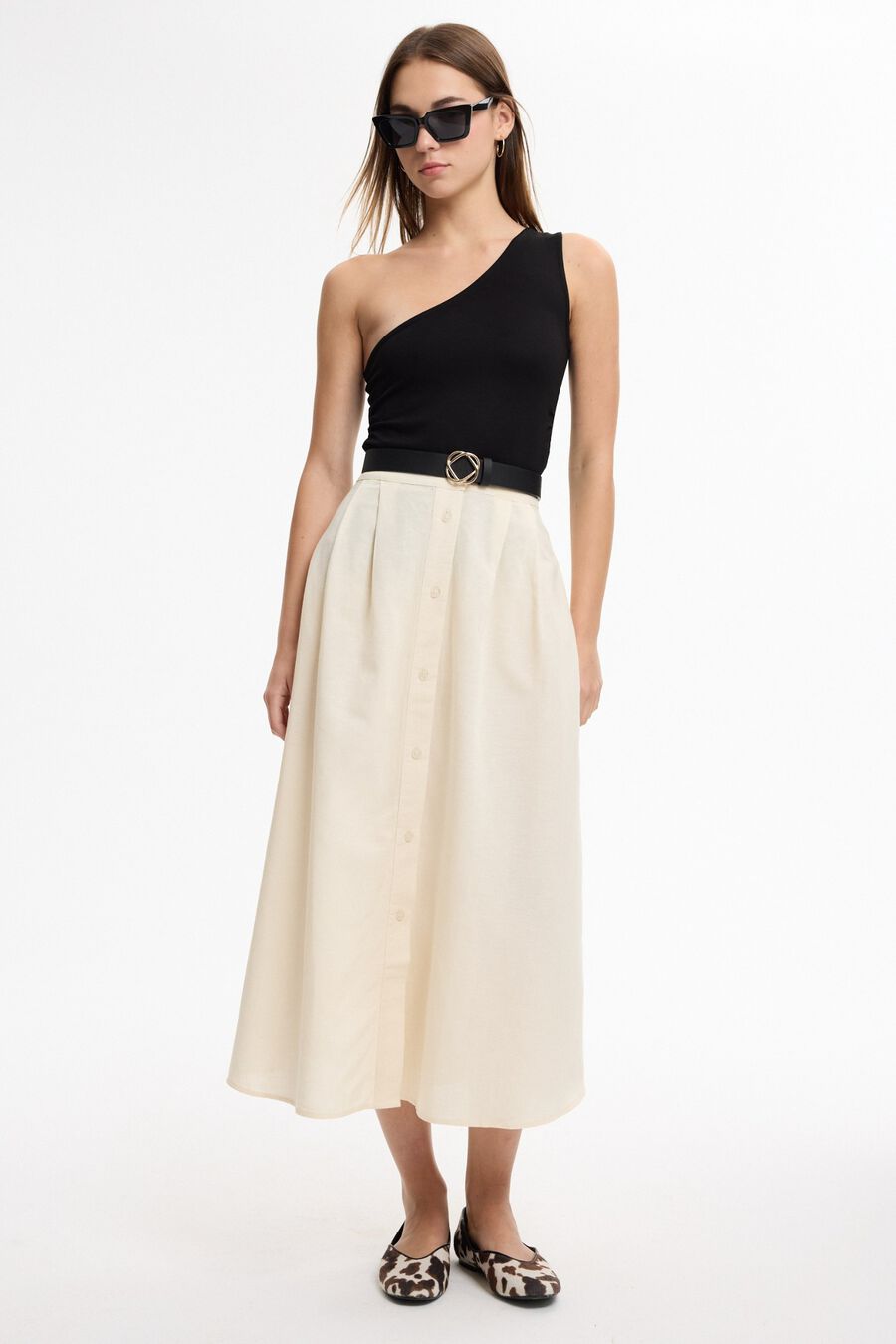 Falda midi botones