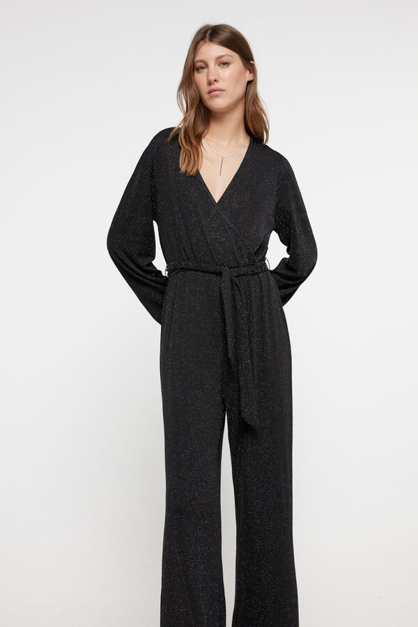 Springfield Sparkly wrap jumpsuit with a belt black