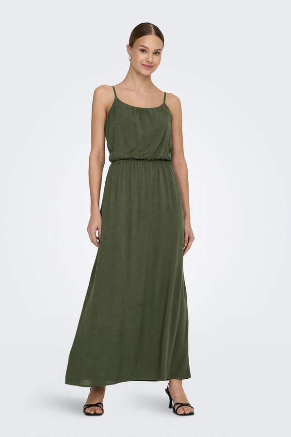 Only Vestido largo de tirantes regulables kaki