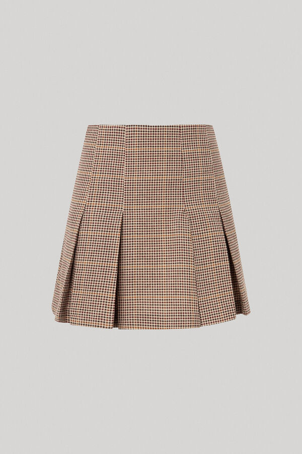 Springfield Printed pleated mini skirt brown