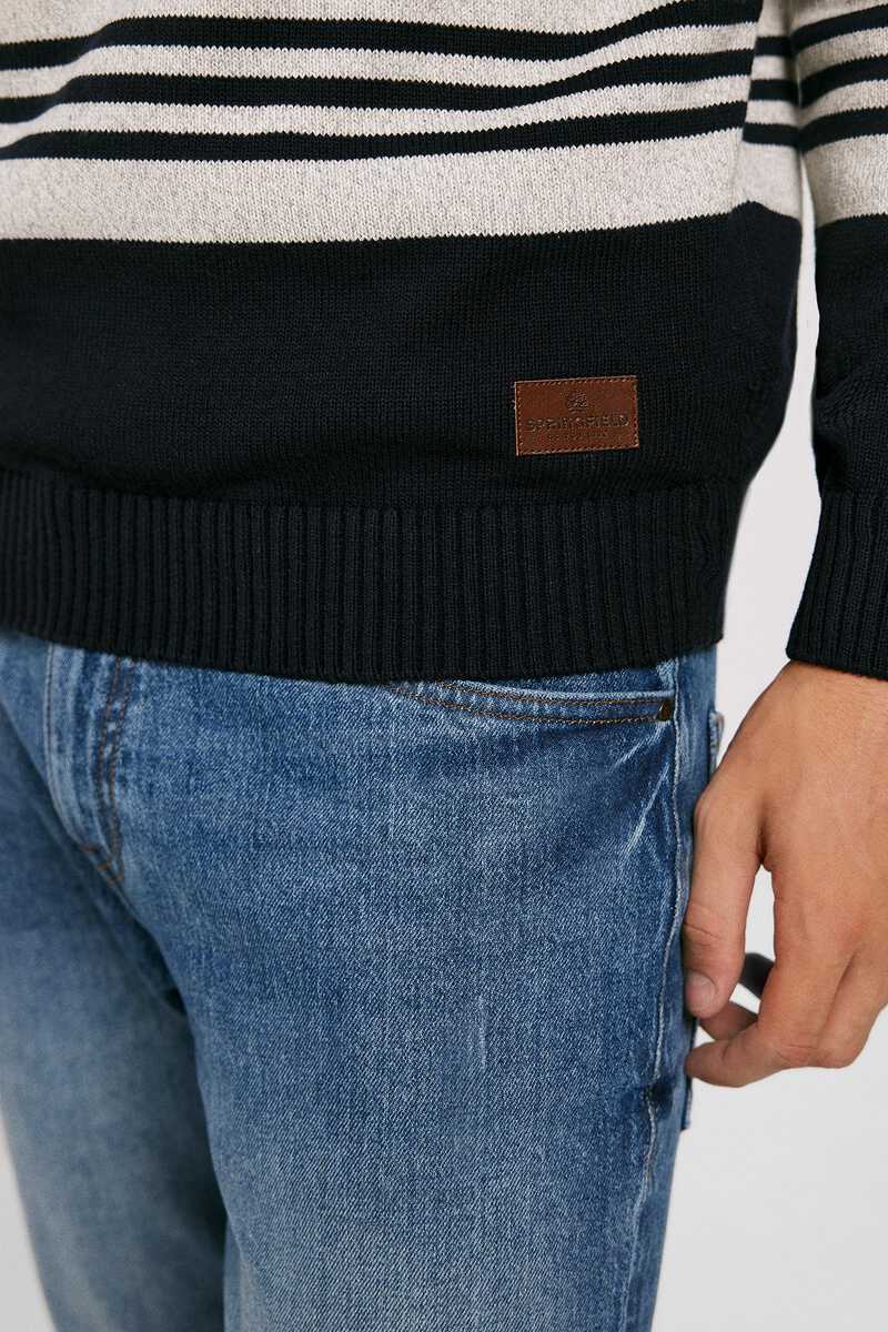 Springfield Striped jumper with zipped high neck navy