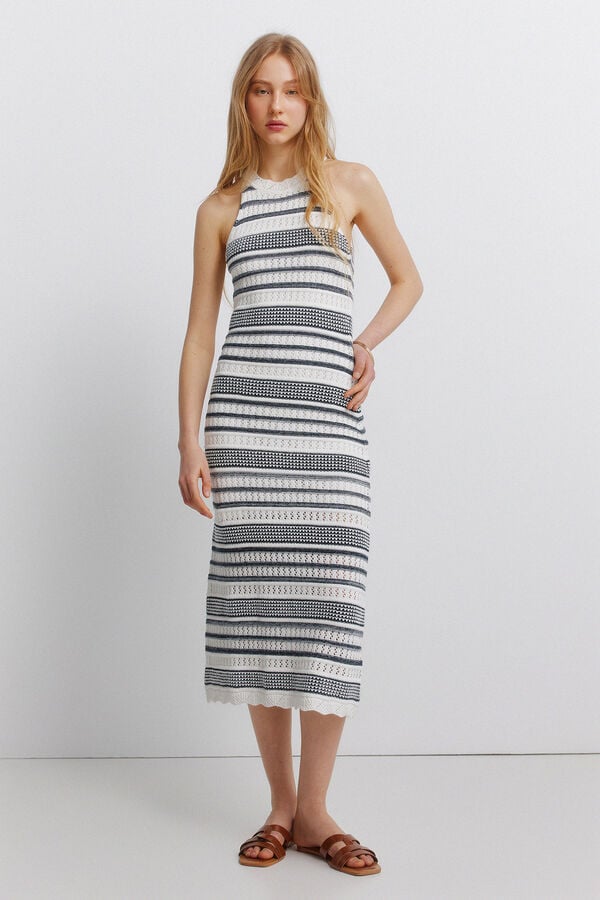 Springfield Halterneck pointelle dress beige