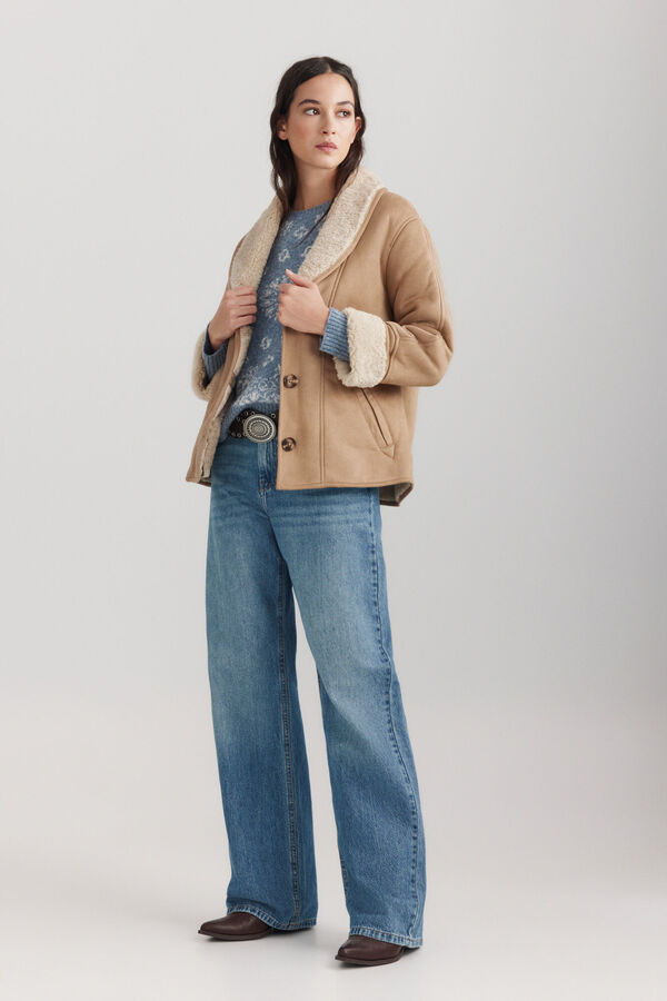 Springfield Short faux suede faux shearling coat mink