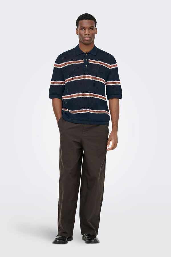 Only & Sons Strick-Poloshirt Blau