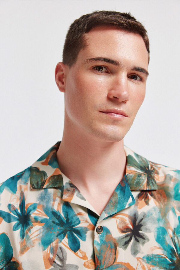 Springfield Floral print short sleeve shirt grey