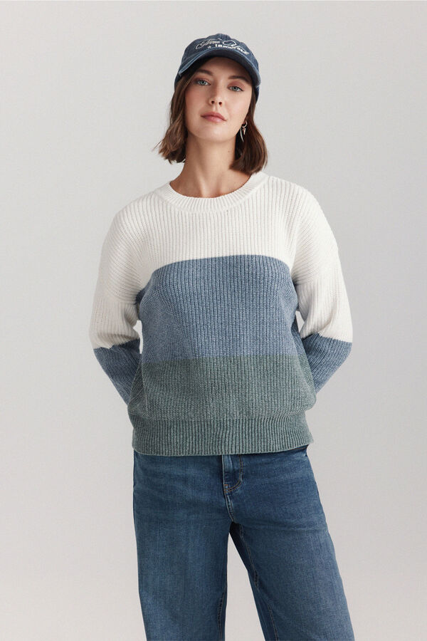 Springfield Colour block chenille jumper beige