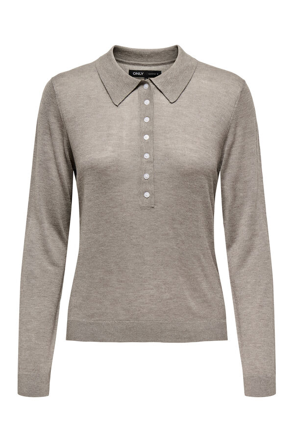 Only Polo de punto manga larga gris
