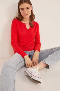 Springfield Two-material teardrop-neck T-shirt royal red