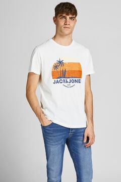 Springfield Short-sleeved T-shirt with palm print weiß