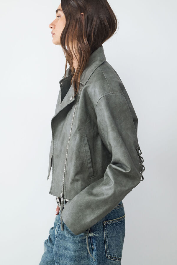 Balmohk Chaqueta biker efecto desgastada verde