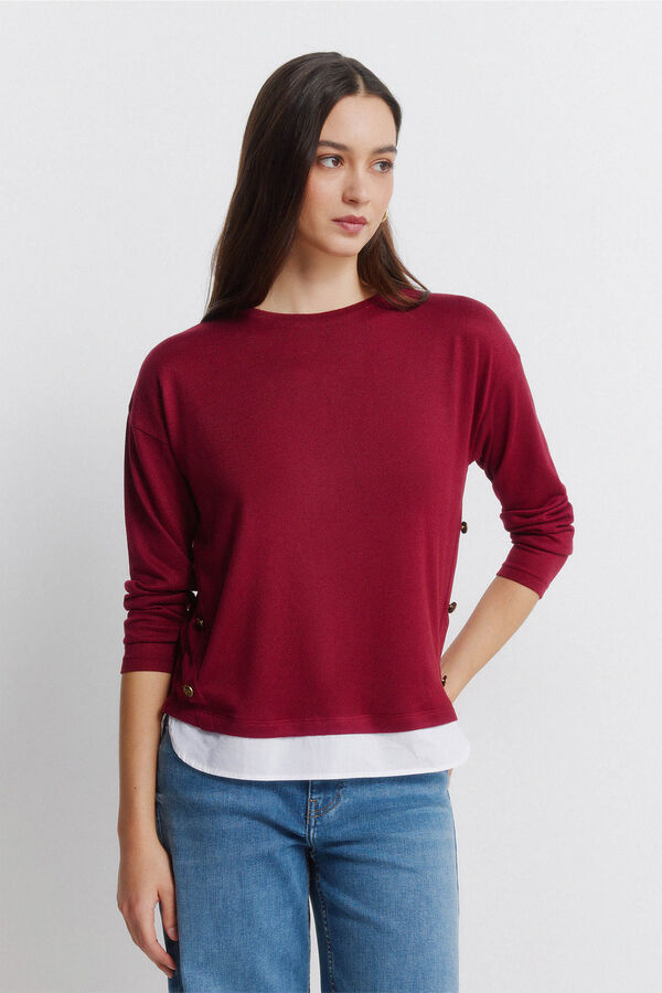 Springfield Camiseta combinada botones lateral burdeos