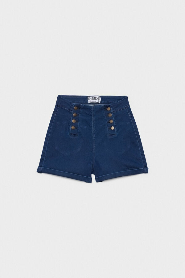 Springfield Denim-Shorts Slim High Waist Knöpfe blau