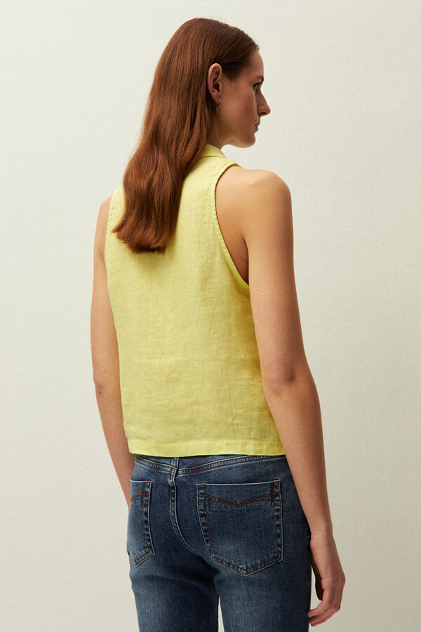 Systemaction Linen shirt collar gilet printed