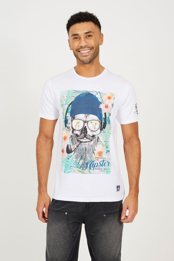 Brave Soul Short-sleeve skull T-shirt white