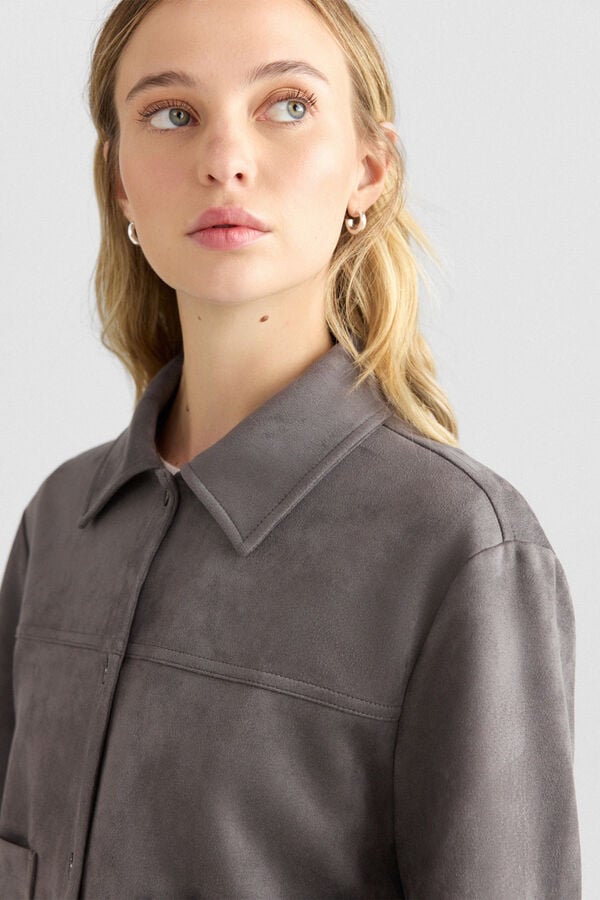 Springfield Faux suede jacket with pockets grey