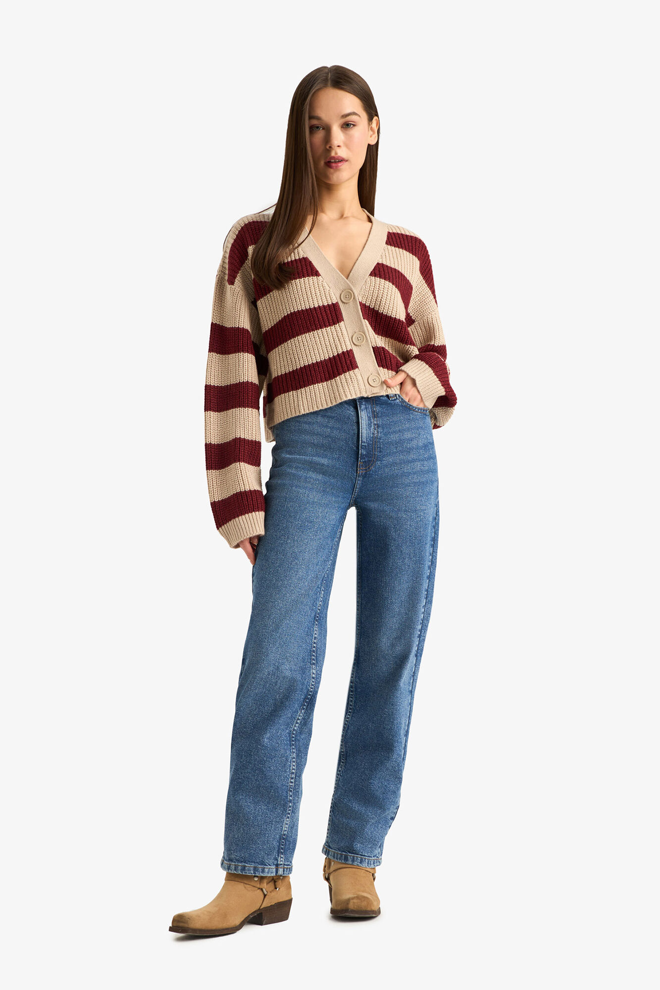 DeFacto Casaco de malha &agrave;s riscas