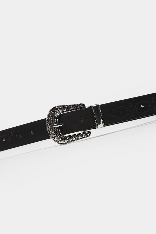 Springfield Engraved buckle cutwork belt black