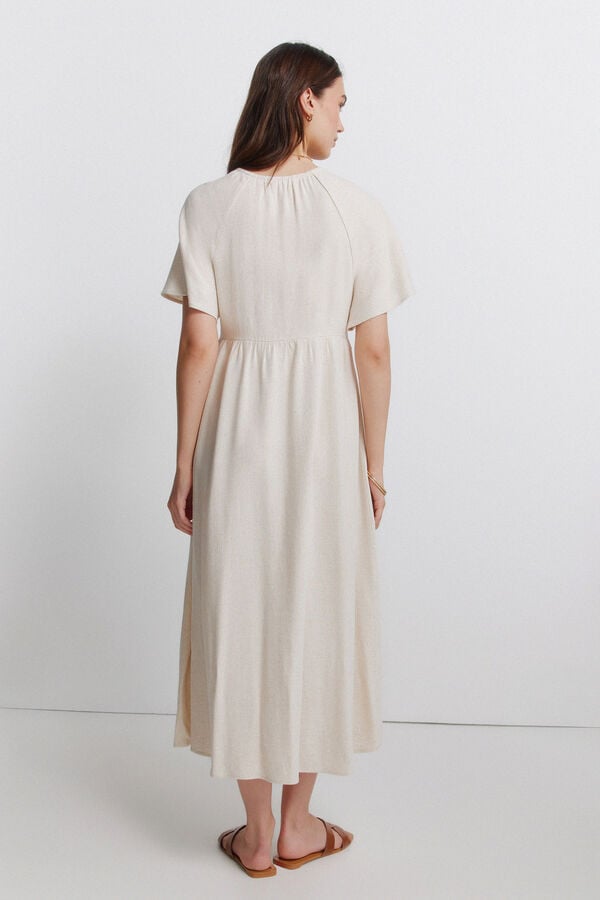 Springfield Crochet linen midi dress nude