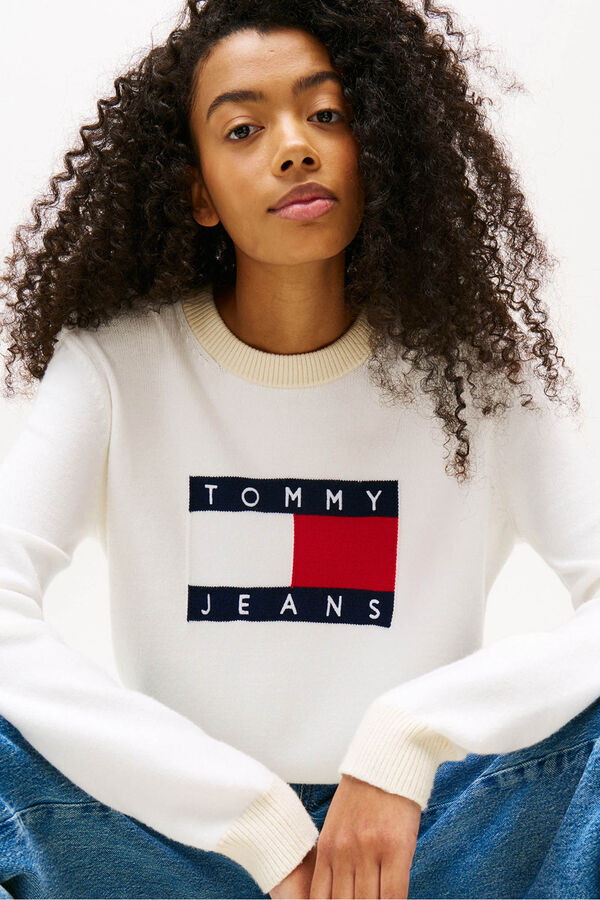 Tommy Jeans Women's round neck sweater white