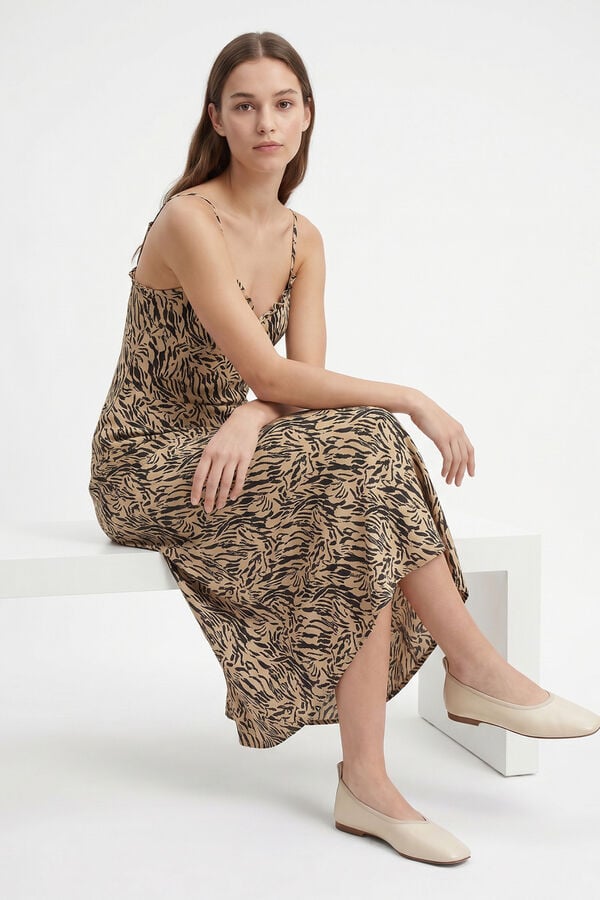 Pieces Printed strap long dress gris