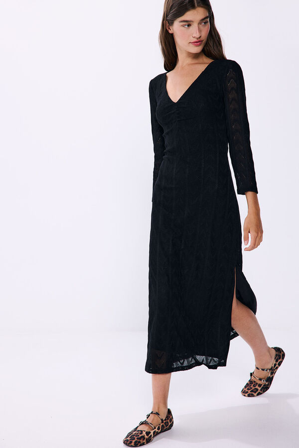 Springfield Gathered structured midi dress black