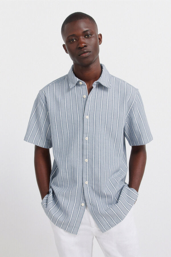 Springfield Striped rustic short sleeve shirt blue
