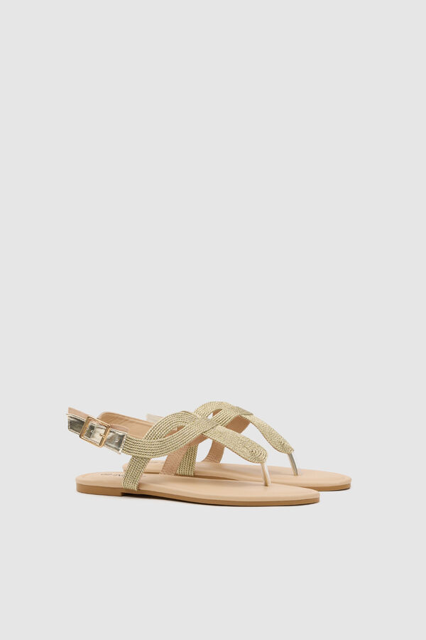 Inside Metallic braided sandal beige