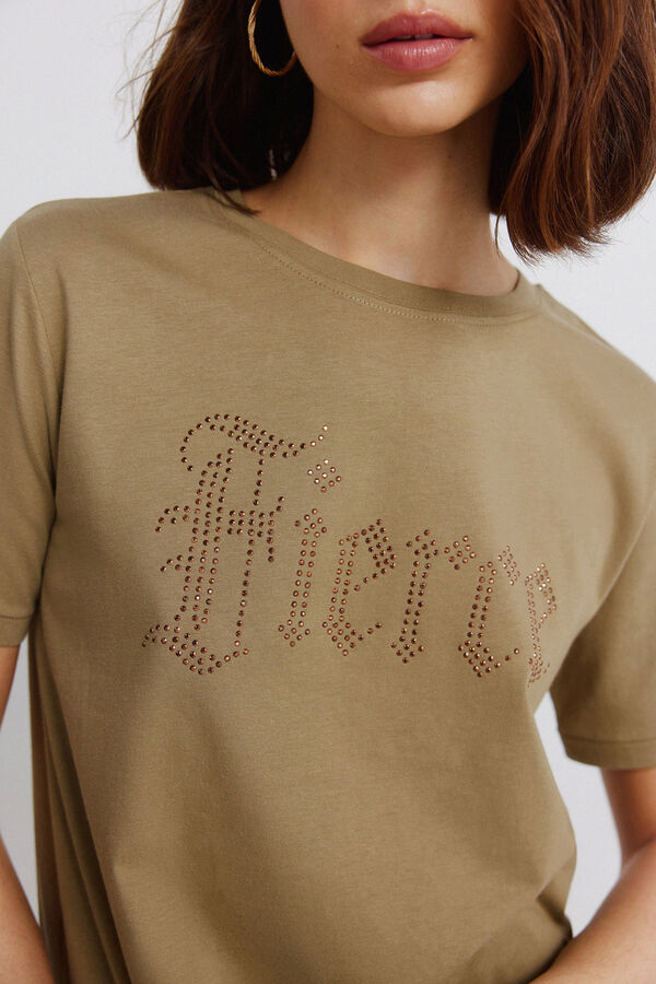 Springfield Studded short sleeve T-shirt beige