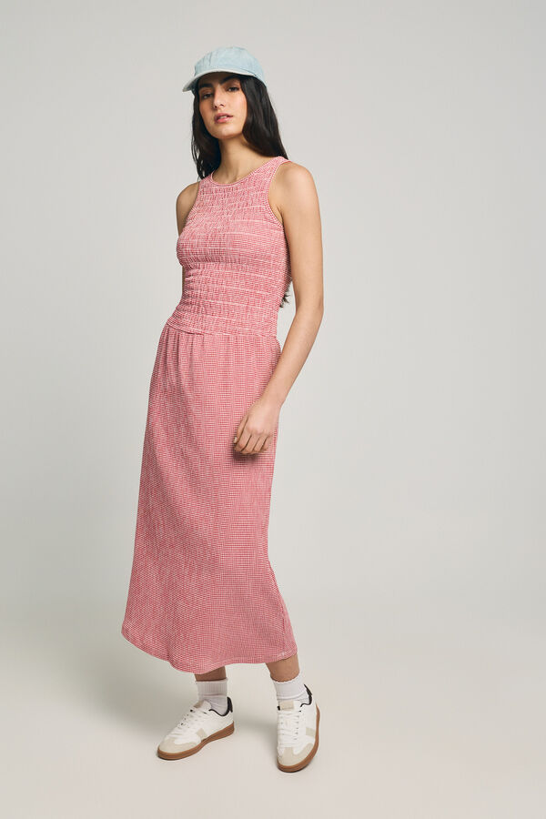 Only Vestido largo cuadros vichy rojo
